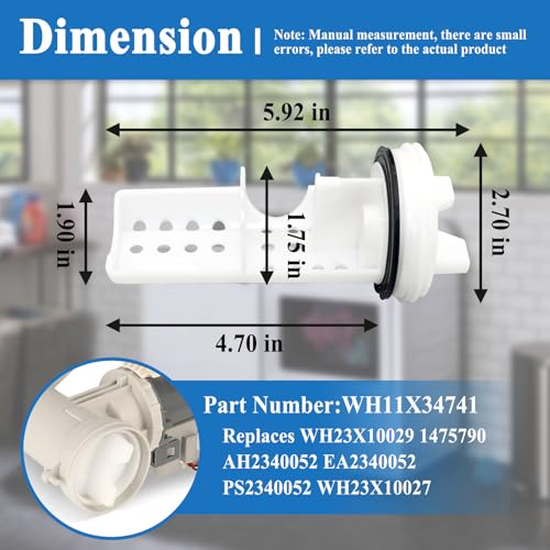 2Pcs WH11X34741 Washer Drain Pump Filter (2 Count)