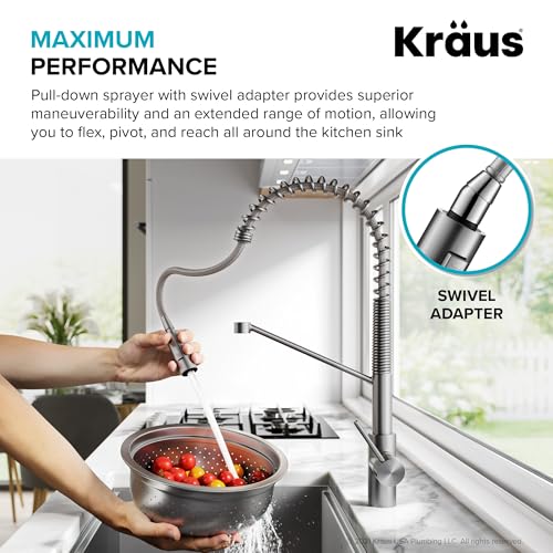 Oletto Commercial Style Single Handle Pull Down Kitchen Faucet with QuickDock Top Mount Installation Assembly in Spot Free Antique Champagne Bronze