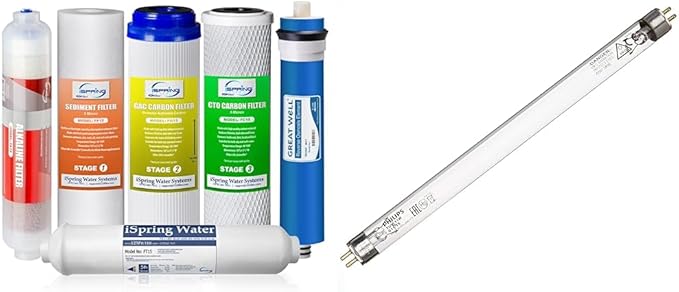 iSpring F6K75 Replacement Under-Sink Water Filters, 6-Stage Reverse Osmosis RO Water Filtration & UVB11 UV lamp, 11W, 1 GPM, 5/8 x 8 1/4"