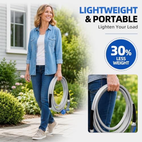 175ft 304 Stainless Steel Metal Garden Hose with Blue Nozzle (175 Count)
