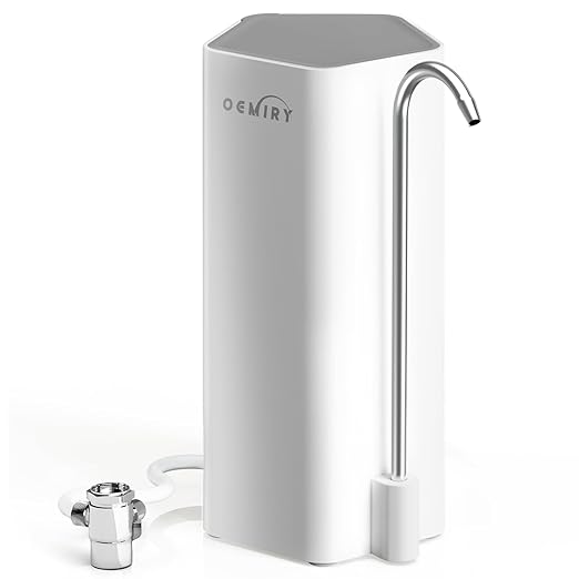 Countertop Water Filter, 8000 Gallons Alkaline Water Filtration System for Sink Faucet, Reduces 99.99% Chlorine, Heavy Metals, Bad Odor, OM-CF04 Included 1 Filter