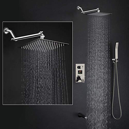 High Pressure Large Stainless Steel Square Rain ShowerHead With Shower Arm Waterfall Full Body Coverage Easy to Clean and Install