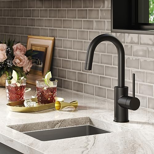 Oletto Single Handle Kitchen Bar Faucet with QuickDock Top Mount Installation Assembly in Matte Black
