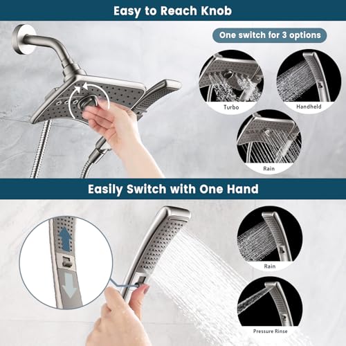 High Pressure Shower Head Combo with Two Spray Setting Fixed Shower Head and Two Spray Settings Handheld Shower Head with Grey Face