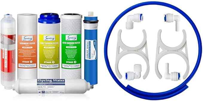 iSpring F6K75 Replacement Under-Sink Water Filters, 6-Stage Reverse Osmosis RO Water Filtration & ACL1 RO Add-on Filter Kit for Standard Reverse Osmosis Systems, 5 Piece Set, 1/4"