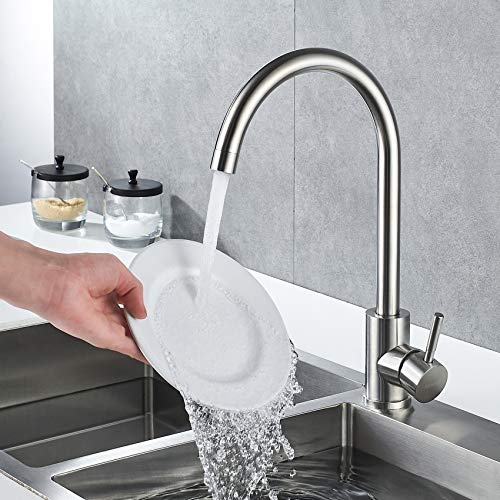 Single Handle High Arc Kitchen Faucet Stainless Steel Brushed Nickel