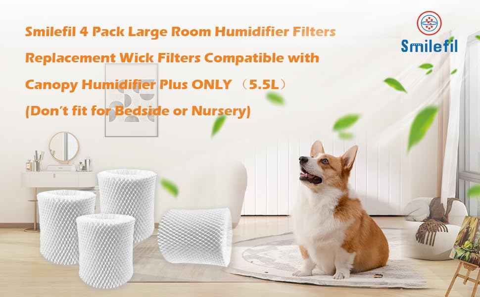 4 Pack Large Room Humidifier Filters Replacement Wick Filters Compatible with Canopy Humidifier Plus ONLY （5.5L）
