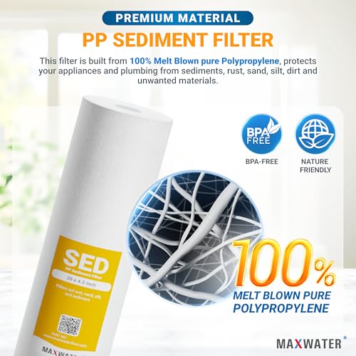 5 Micron 20 x 4.5 Sediment Filter 20 inch Whole House BB Water Filtration System Replacement Cartridge Compatible with DGD (20 Count)