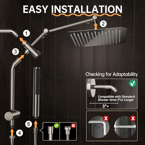 10" Luxurious Brushed Nickel All Metal Rain Shower Head with Handheld Spray Combo