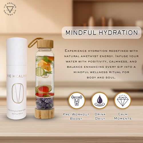 Gem Infused Amethyst Glass Water Bottle