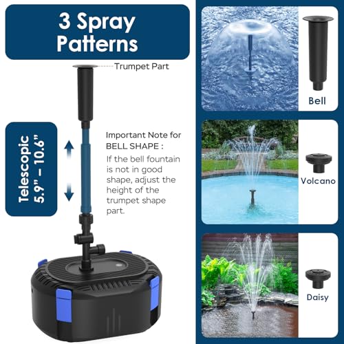 All-in-One Koi Pond Filters for Outdoor Ponds 500-750 Gal, Pond Fountain Pump with 3 Spray Patterns, Fountain Kit with 850GPH Water Pump for Garden, Water Feature, Bird Baths