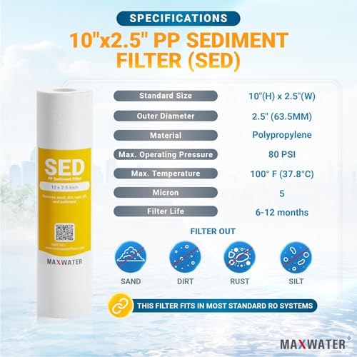 10-Inch 1-Stage Whole House Water Filtration System with Clear Housing and 5-Micron Polypropylene Sediment Filter - Ideal for RVs, Well Water, and Boilers