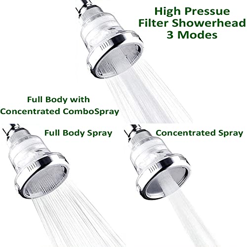 2 in 1 Vitamin C Filtered Fixed Shower Head High Pressure Purifying Hard Water Softener Chlorine Flouride Filter Multi Modes Changeable Showerhead Fresh Dry Skin & Hair Loss