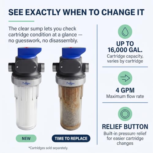 WH-S200-C Whole House Water Filter Housing – 3/4" Inlet/Outlet, Standard Duty, Sediment Filtration System, Clear Housing, Pressure Relief Valve, NSF Certified