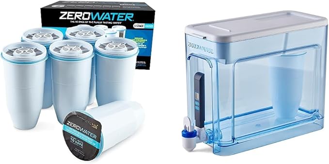ZeroWater Official Replacement Filter & 32-Cup Ready-Read 5-Stage Water Filter Dispenser Bundle - Improved Tap Water Taste