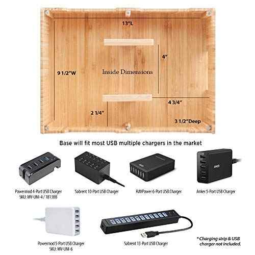 10 Port Bamboo Charging Station Includes 2 Powermod 6 USB Port Chargers for Smartphones & Tablets