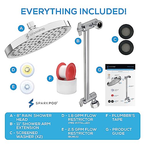 8" Round Rain Shower Head with 11" Shower Arm
