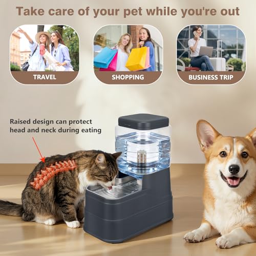 1.1 Gallon Pet Automatic Dog Water Dispenser Cat Gravity Waterer Feeder with Stainless Steel Bowl 8L Large Capacity Puppy Feeding Raised Bowls with Filter