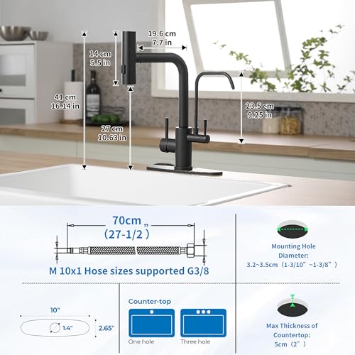 Black Kitchen Faucets with Water Filter and Pull Down Sprayer