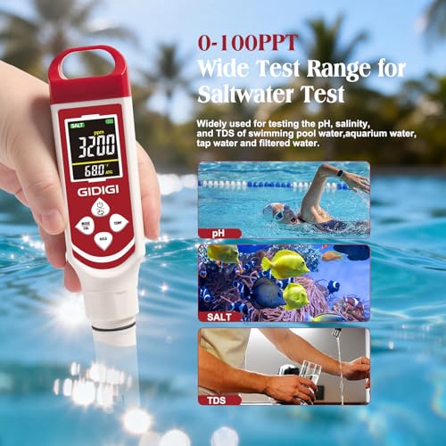 7-in-1 Pool pH Salt Tester H2/ORP/pH/TDS/EC/Saltwater Quality Meter
