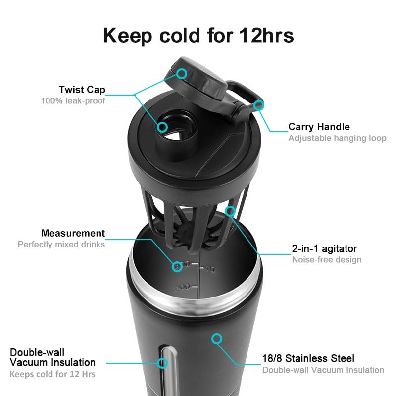 Protein Shaker Bottle Insulated Stainless Steel 20oz + 4oz Storage