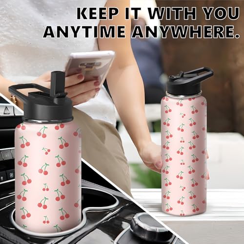 40oz Cherry Water Bottle with Handle and Flip Straw