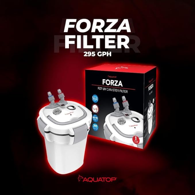 Aquatop Forza Premium Canister Filter – 295 GPH Flow Rate – Ideal for 60-90 Gallon Tanks – 7W for Crystal Clear Water – Includes Filter Media