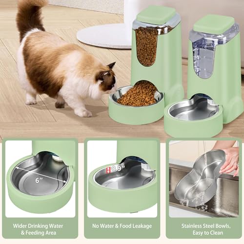 2 Pack Automatic Cat Feeder and Stainless Steel Water Dispenser