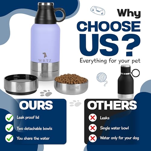 Portable Dog Water Bottle with 2 Removable Water Bowls for Dogs