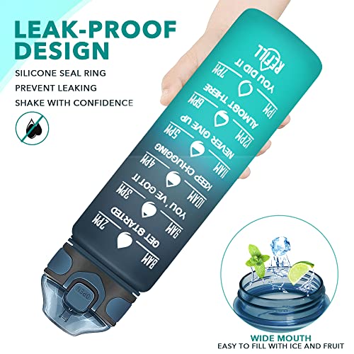 32 oz Drinking Water Bottle with Times to Drink and Straw