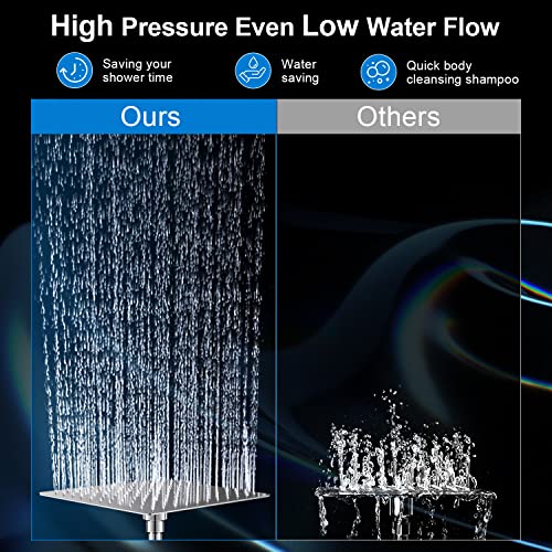 Modern 12" Large Square Rain Showerhead with 5 Modes Handheld Showerhead Combo