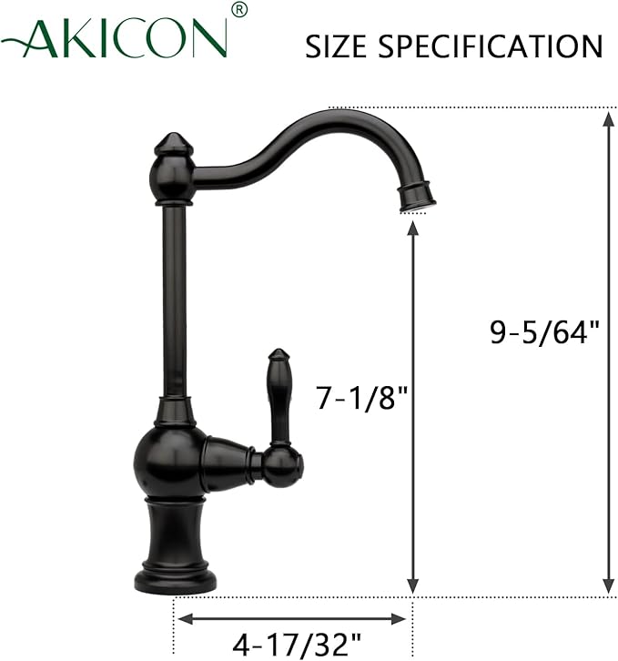 Akicon Kitchen Water Filter Faucet, Brass Body 100% Lead-Free Drinking Water Faucet Fits Most Reverse Osmosis Units or Filtration System, Non-Air Gap, Cold Water Only(Matte Black)