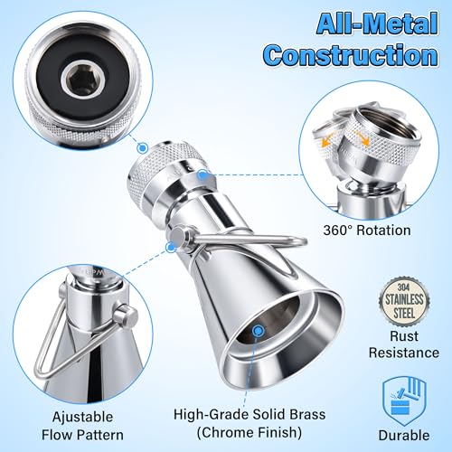 2 Setting Pivoting Single Spray Shower Head with Shut Off Valve
