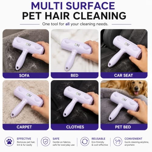 N12 Pet Hair Remover & Grooming Brush Combo for Dogs & Cats Self Cleaning