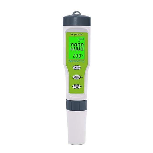 3-in-1 Waterproof Multifunction Digital Meter, Measures Electrical Conductivity (EC), pH and Temperature Functions Specially Designed for Hydroponic Systems