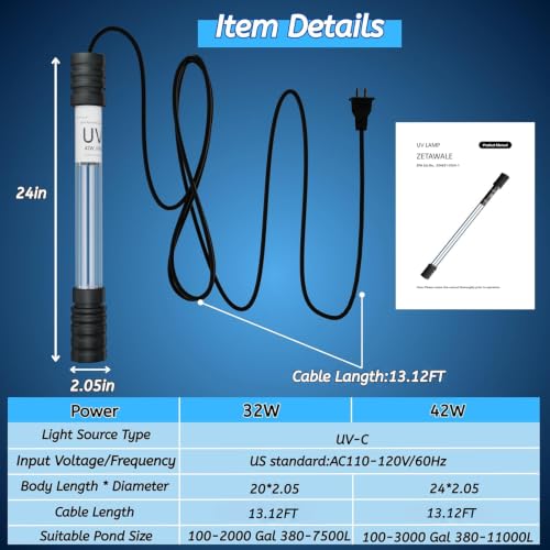 Pond UV Light for Fish Tank UV Pond Water Clarifier for 100