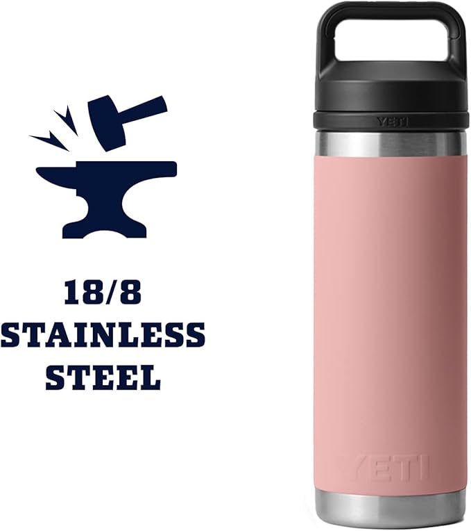 YETI Rambler 18 oz Bottle, Vacuum Insulated, Stainless Steel with Chug Cap, Sandstone Pink