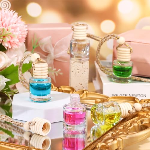 60 Pcs Hanging Car Air Freshener Car Diffuser Bottle Empty Glass Perfume Air Freshener Diffuser Bottle Pendant for Essential Oils Fragrance Aromatherapy Ornament Decor (60 Count)
