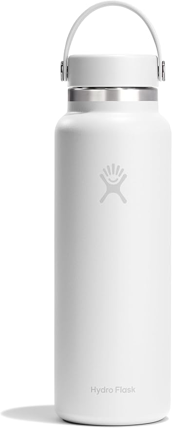 Hydro Flask Water Bottle - Insulated Stainless Steel - Wide Mouth Flex Lid, Non Spill, Leakproof and Refillable in 40 Oz Tonal White