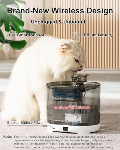 Cat Fountains for Drinking Rechargeable Base for Battery Operated Cat Water Fountain Battery Operated Cat Fountain Cordless Pet Water Fountain for Cats Oval 2.2L