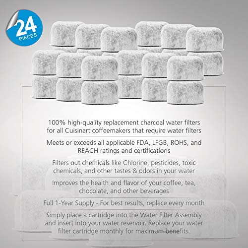 Pack of 24 Replacement Charcoal Water Filters for Cuisinart Coffee Machines By Housewares Solutions (24 Count)