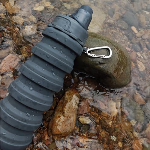 Collapsible Water Bottles Two Pack Travel Sports Portable Sport Water Bottle comes with mountaineering Buckle 500ml silicone Water (2 Count)