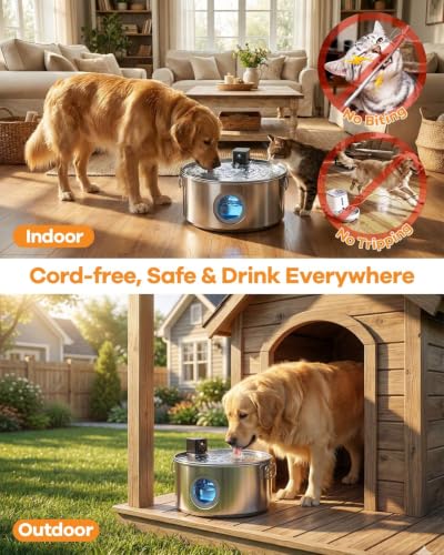 3.4G Wireless Dog Water Fountain Stainless Steel for Large Dogs Inside