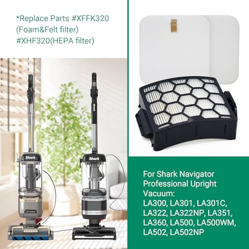 LA555,LA502, LA322 Filter Replacement Parts for Shark LA402,LA301, LA300, LA455, LA702, LA360 Rotator Lift-Away ADV DuoClean PowerFins Upright Vacuum,4 Foam&Felt+2 HEPA(Not fit UV850 UV900 vacuum) (6 Count)
