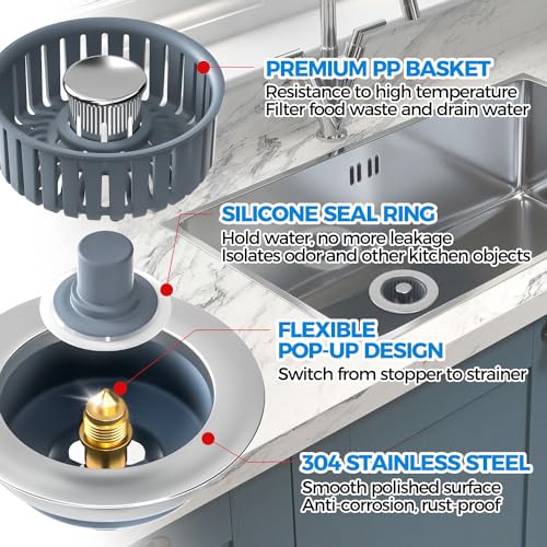 3 in 1 Kitchen Sink Drain Strainer Stopper Removable Basket Pop