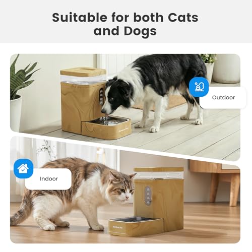 1.7 Gallon Automatic Dog Water Bowl Dispenser 6.5L Gravity Water Feeder with Stainless Steel Bowl & Maifan Stone Filter