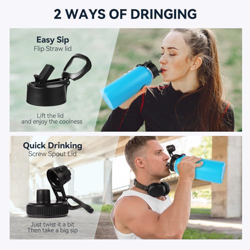32 oz Insulated Water Bottles Bulk with 2 Lids (8 Count)