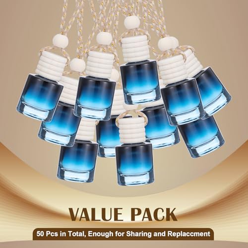 50 Pcs Hanging Car Air Freshener Car Diffuser Bottles Empty Glass Perfume Bottle Freshener Diffuser Bottle Pendant for Essential Oil Fragrance Aromatherapy Bottle Ornament (50 Count)