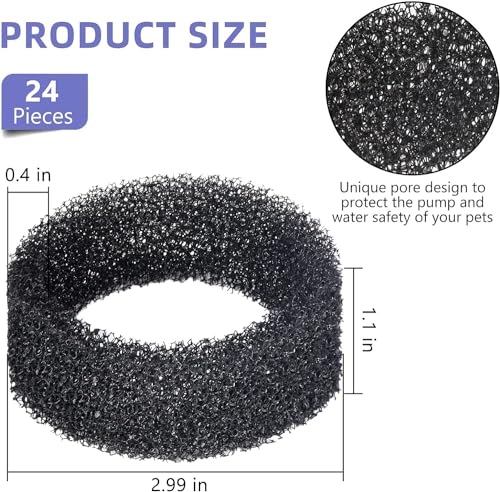 24 PCS Pet Fountain Filter Cat Water Fountain Sponge Cat Fountain Filter Replacement Sponge Foam for 2.2 L 74 OZ (24 Count)