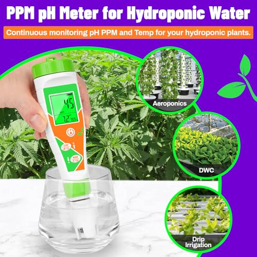 pH Meter for Water Hydroponics Nutrient 4 in 1 Digital EC pH TDS Temp Meter for Water System PPM and EC Water Tester for Hydroponics